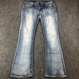 Ariya Jeans Womens Light Wash Bootcut Denim Blue Size 32/30 Stretch Embroidered